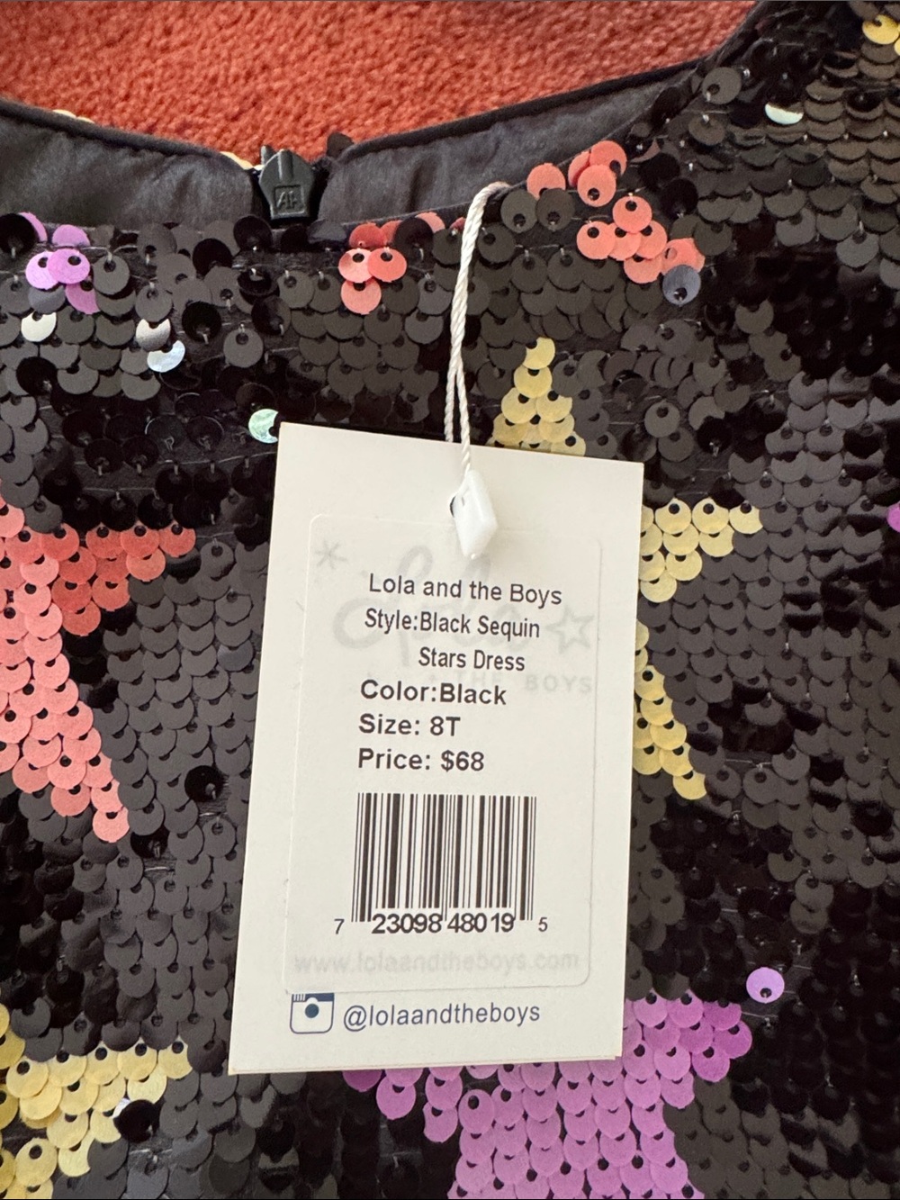 Lola + The Boys Black Sequin Dress with Gold, Purple & Pink Stars - Picture 3 of 4
